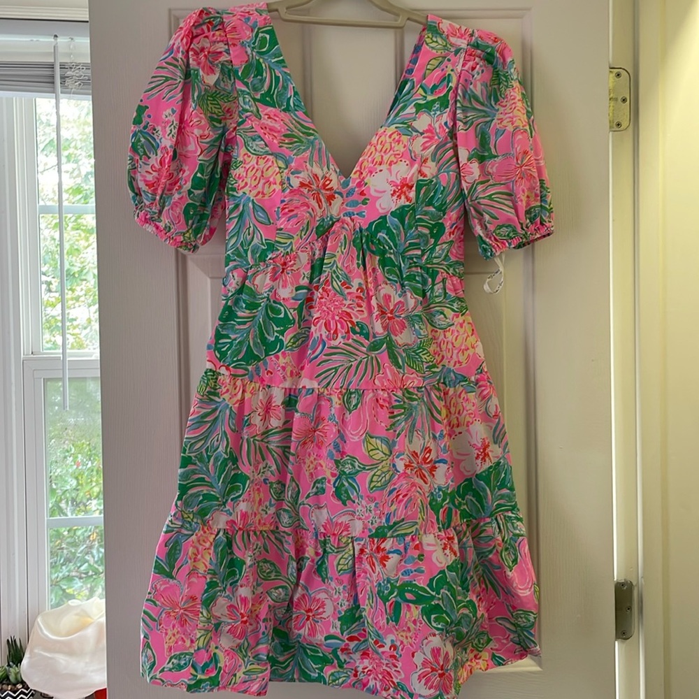 Lilly Pulitzer Pink & Green Floral Midi Dress